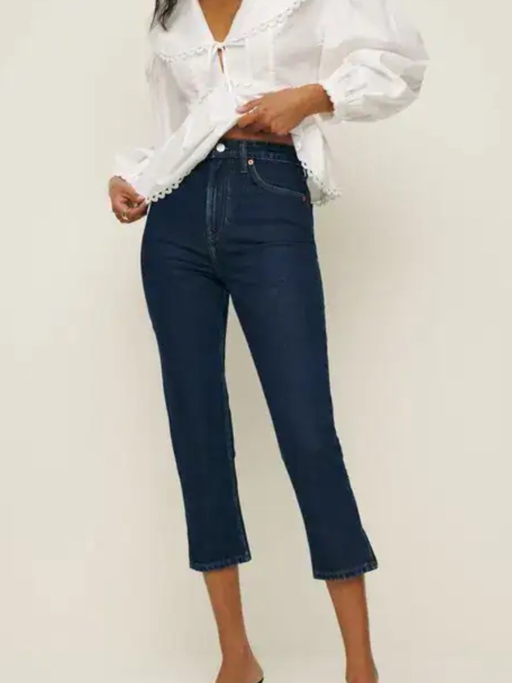 Reformation Lucy High-Rise Cropped Dark Blue Women's Capri Jeans 27